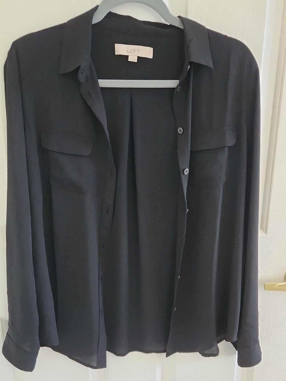 LOFT Ann Taylor Black Lightweight Sheer Button-Front Shirt